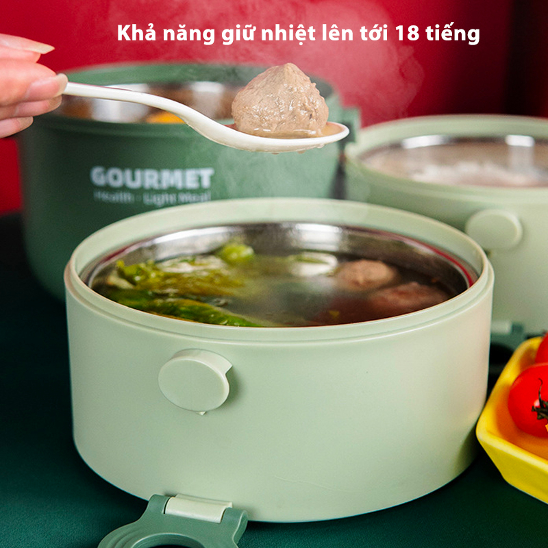 Hộp đựng cơm giữ nhiệt Inox 2 tầng JYoohome có thể quay lò vi sóng, Hộp cơm văn phòng