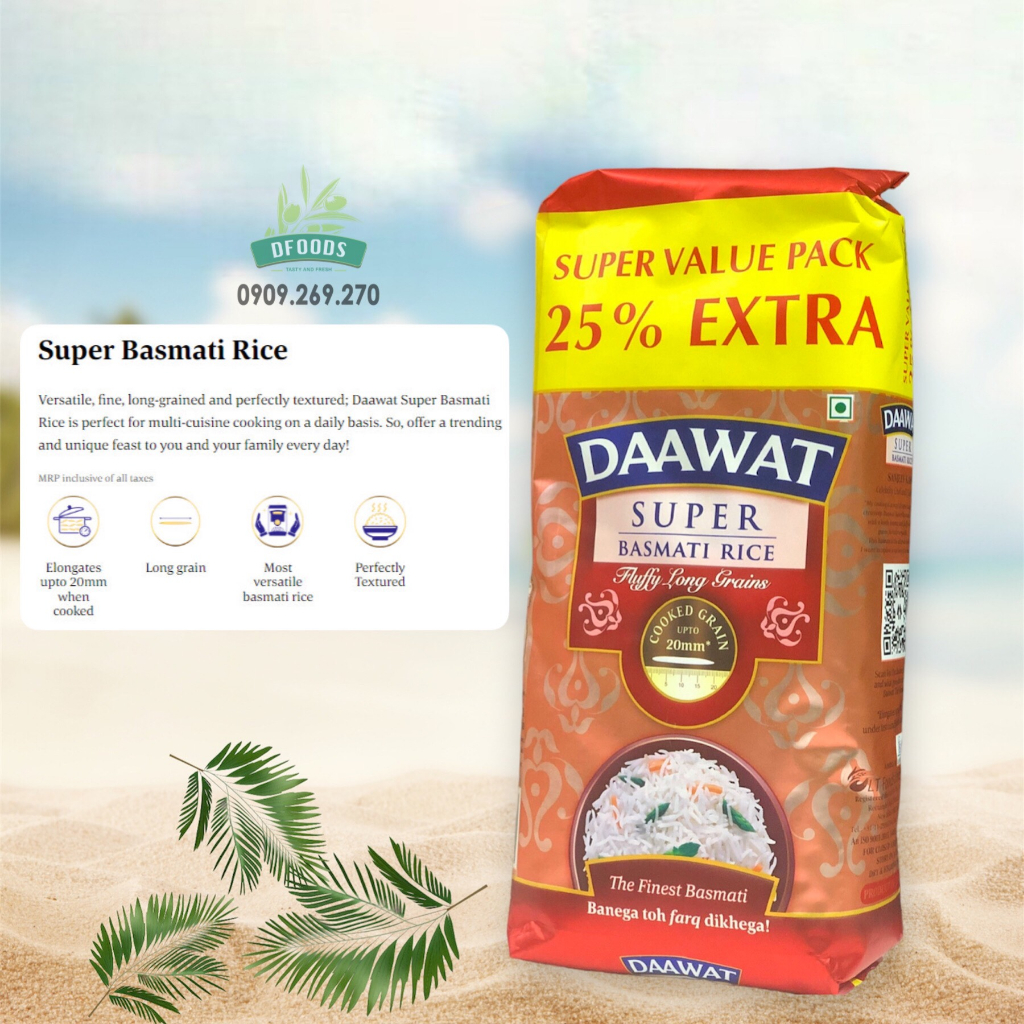Gạo Basmati Rice Daawat Super  1.25KG, Gạo cho người TIỂU ĐƯỜNG