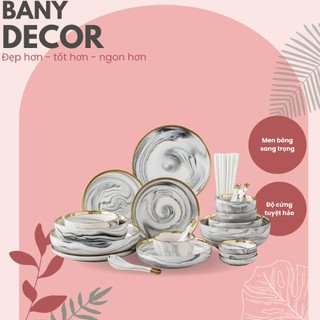 Tô Chén Dĩa Gốm Sứ Tráng Men Màu Loang Vân Mây Trắng, Màu Vân Đá Phong Cách Tối Giản Bắc Âu - Bảo Hành 100% - Bany Decor