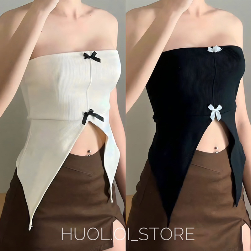 ÁO ỐNG QUÂY_ áo quây nơ xẻ tà HUOL.oi