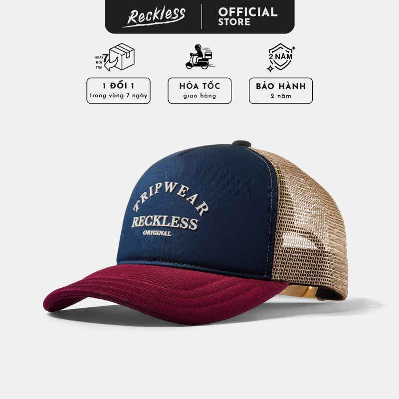 Mũ/Nón Lưỡi Trai Reckless - Trucker Cap - Vải Kaki Cotton Thoáng Khí, Lưới Thoát Nhiệt, Artwork Ép Chuyển Nhiệt