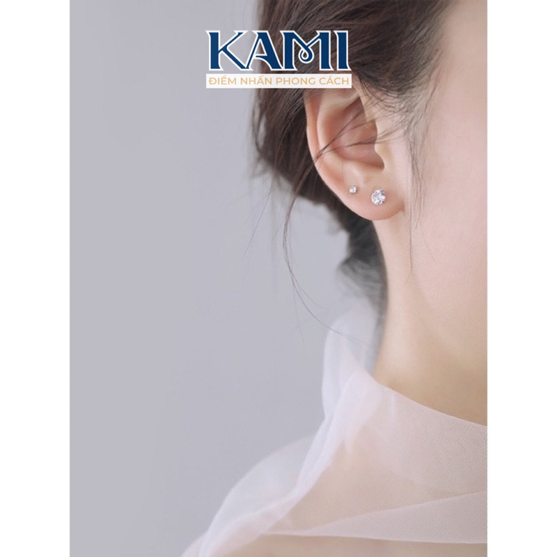 Bông tai KAMI titan nụ hột đá nhân tạo không đen trang sức cao cấp unisex