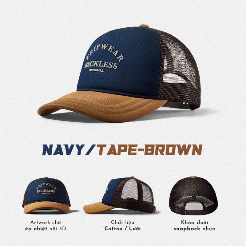 Mũ/Nón Lưỡi Trai Reckless - Trucker Cap - Vải Kaki Cotton Thoáng Khí, Lưới Thoát Nhiệt, Artwork Ép Chuyển Nhiệt