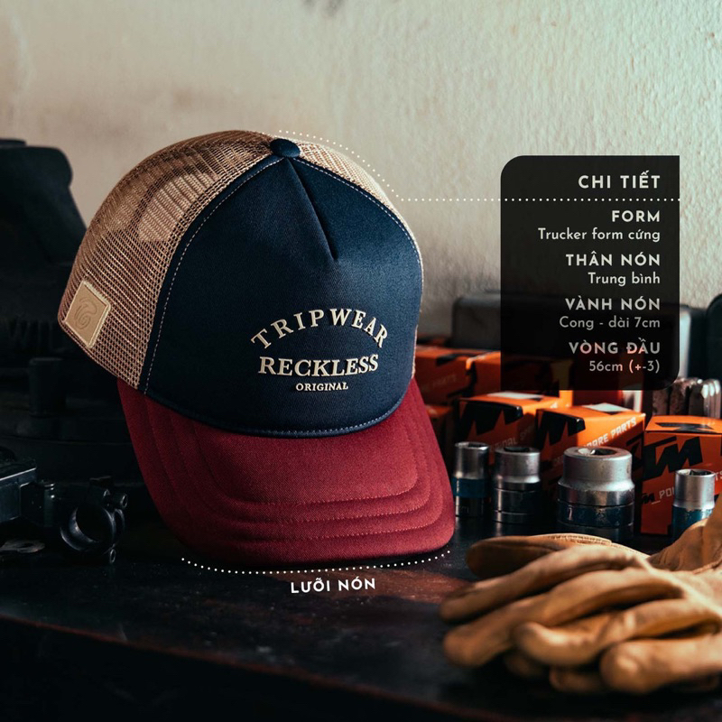 Mũ/Nón Lưỡi Trai Reckless - Trucker Cap - Vải Kaki Cotton Thoáng Khí, Lưới Thoát Nhiệt, Artwork Ép Chuyển Nhiệt