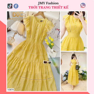 V3874 Váy vàng tay cánh tiên dáng dài [Dolce Viva Colection (DVC)] đầm tiểu thư dáng xòe sang chảnh