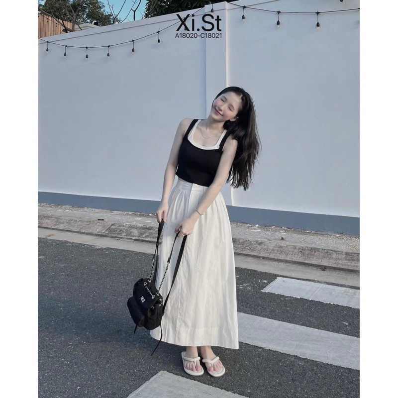 Set Áo Zip Phối Len Tăm 3 Lỗ Mix Chân Váy Kaki Trắng Dáng Dài Hàng 2 Lớp Có Ảnh Thật