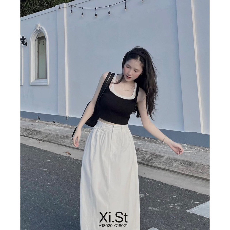 Set Áo Zip Phối Len Tăm 3 Lỗ Mix Chân Váy Kaki Trắng Dáng Dài Hàng 2 Lớp Có Ảnh Thật