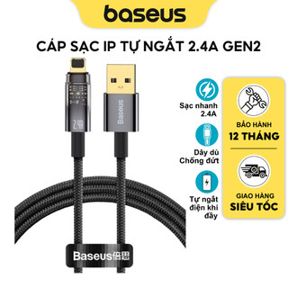 Dây sạc tự ngắt Baseus Cáp bọc dù cao cấp sạc nhanh 2.4A Tự ngắt thông minh Dùng cho các dòng IP8 Xsm 11 12 13 14...