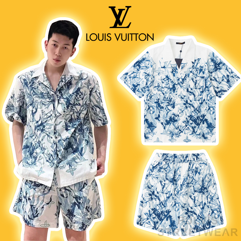 - Bộ Quần Áo Sơ Mi LV Luon Vuituoi Graphic Motif Short-Sleeved Cotton, Áo sơ mi,quần short L