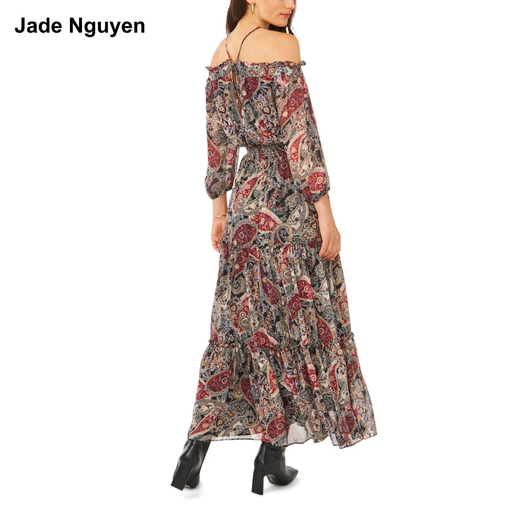 Đầm maxi voan hoa dài tay sang trọng N36