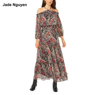 JadeNguyen - Đầm maxi voan hoa dài tay sang trọng N36
