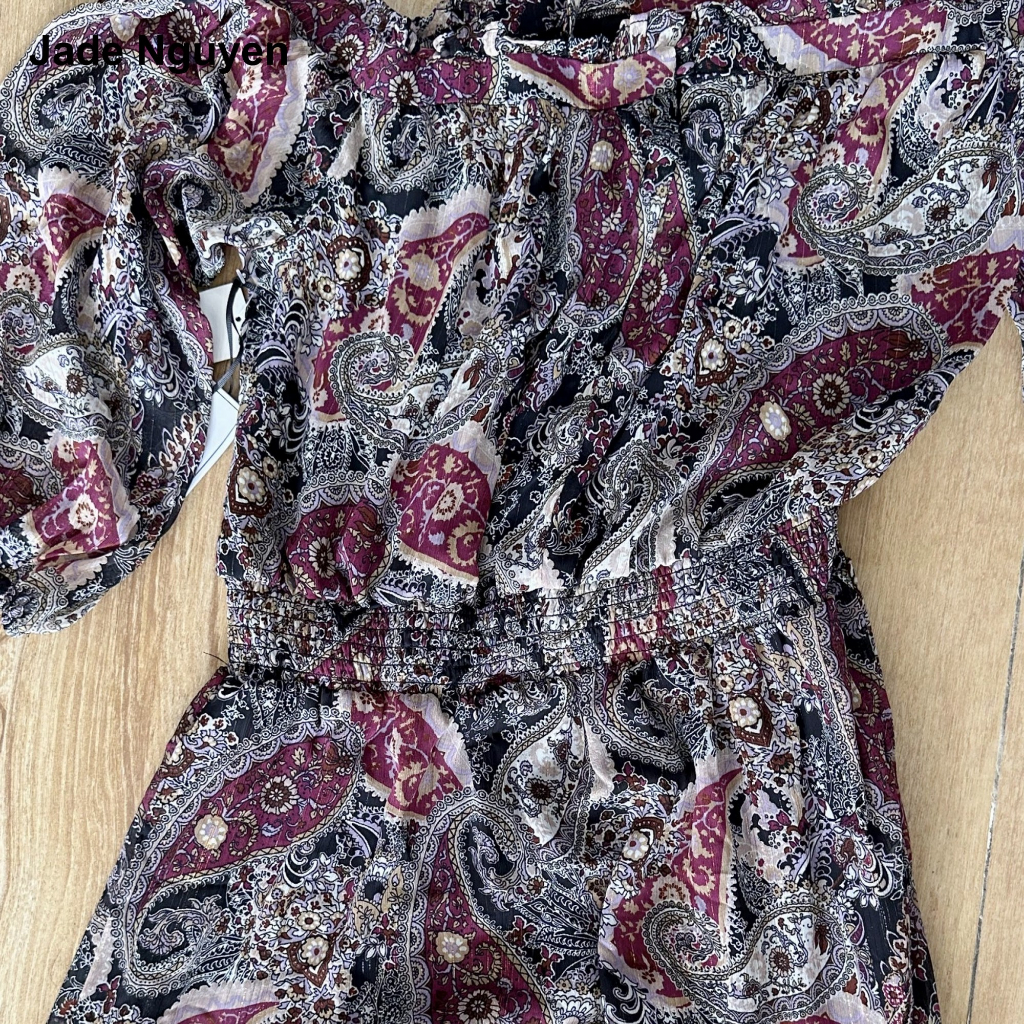 Đầm maxi voan hoa dài tay sang trọng N36