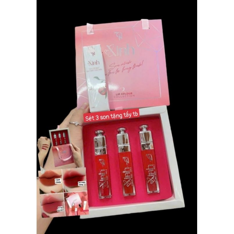 Sét Son Xinh 3 Cây Tặng Tẩy Tế Bào Môi Mỹ Phẩm Đông Anh