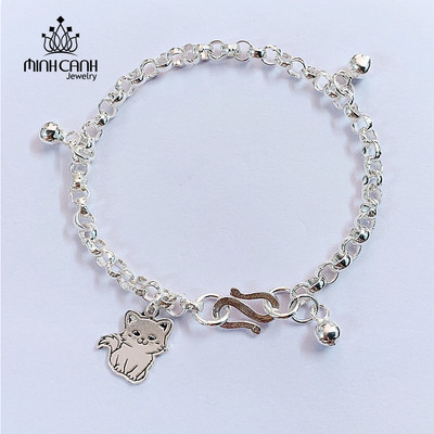 Lắc Bạc Mix Charm Mèo Và Bi Tròn Cho Bé - Minh Canh Jewelry