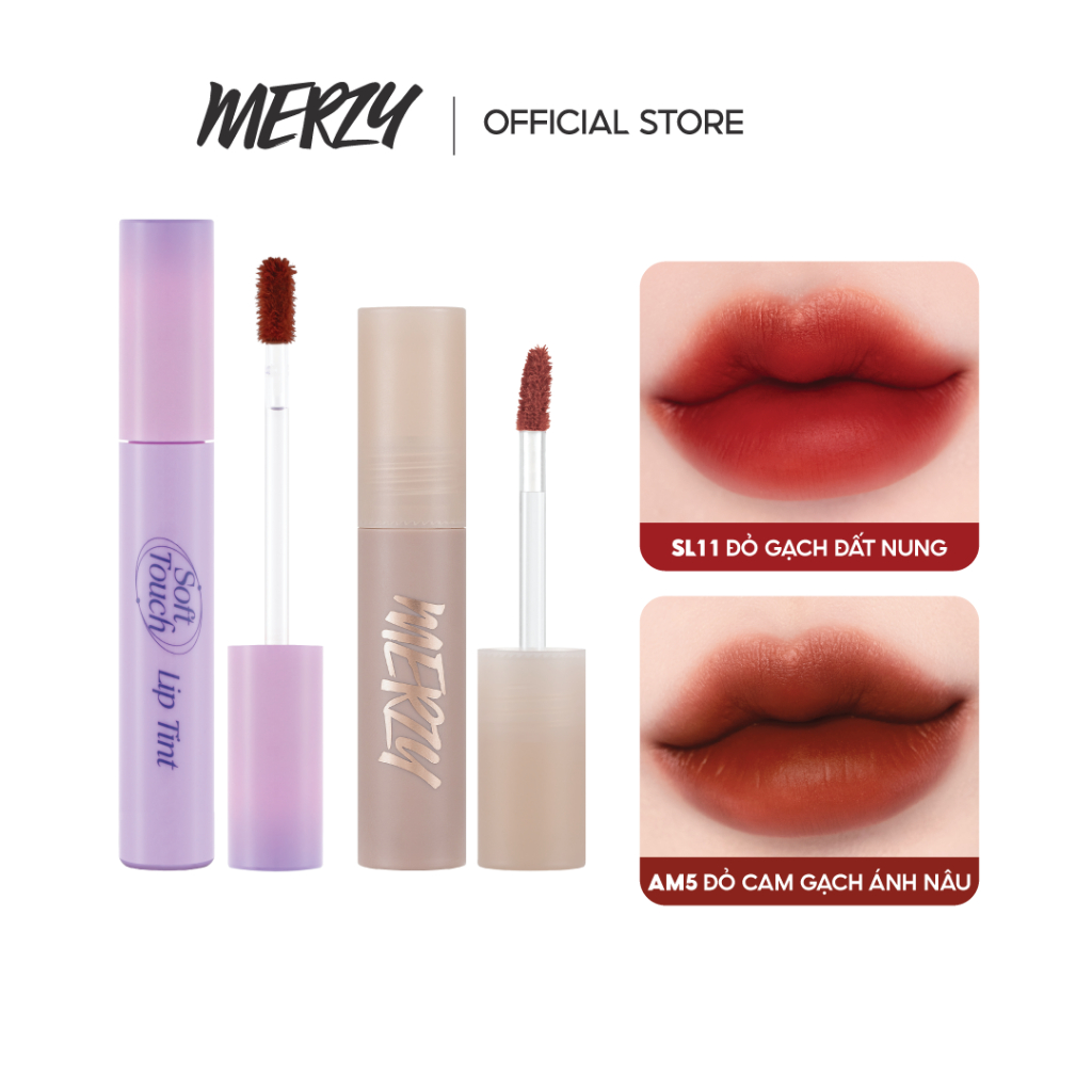 Combo 2 Son Kem Siêu Lì Merzy Soft Touch Lip Tint 3g (Ver 2) +  Son Kem Lì Academia Mellow Tint 4g