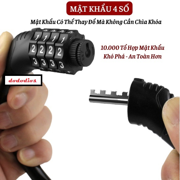 Khóa Dây Xe Đạp 4 Số Lõi Thép Đường Kính 12mm Chống Trộm Siêu Bền Dài 40cm