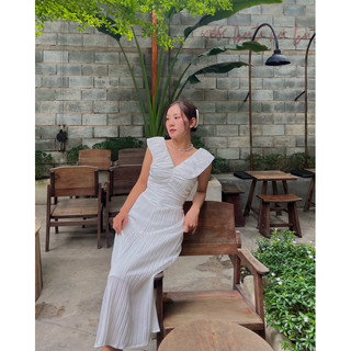Đầm bẹt vai vải gân - Khiết Hi