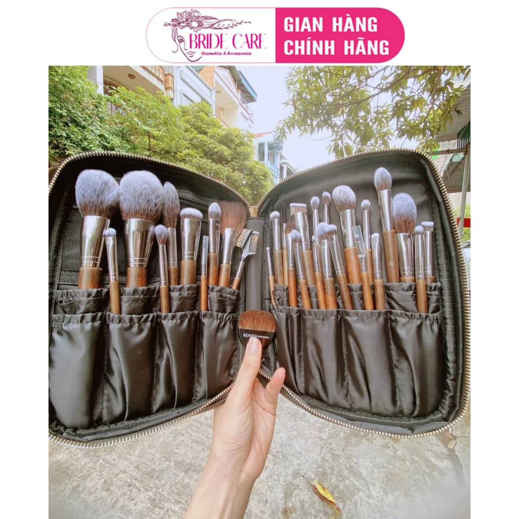 Bộ Cọ Trang Điểm Chuyên Nghiệp Bealy 30 Cây Cao Cấp Cán Gỗ Lông Thú