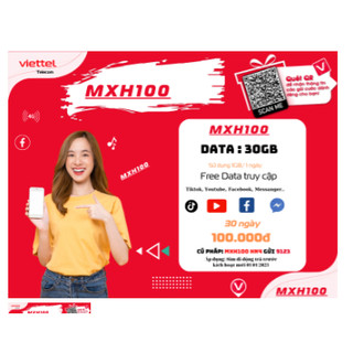 Sim 4G Viettel MXH100  1 TỶ GB data=Không giới hạn