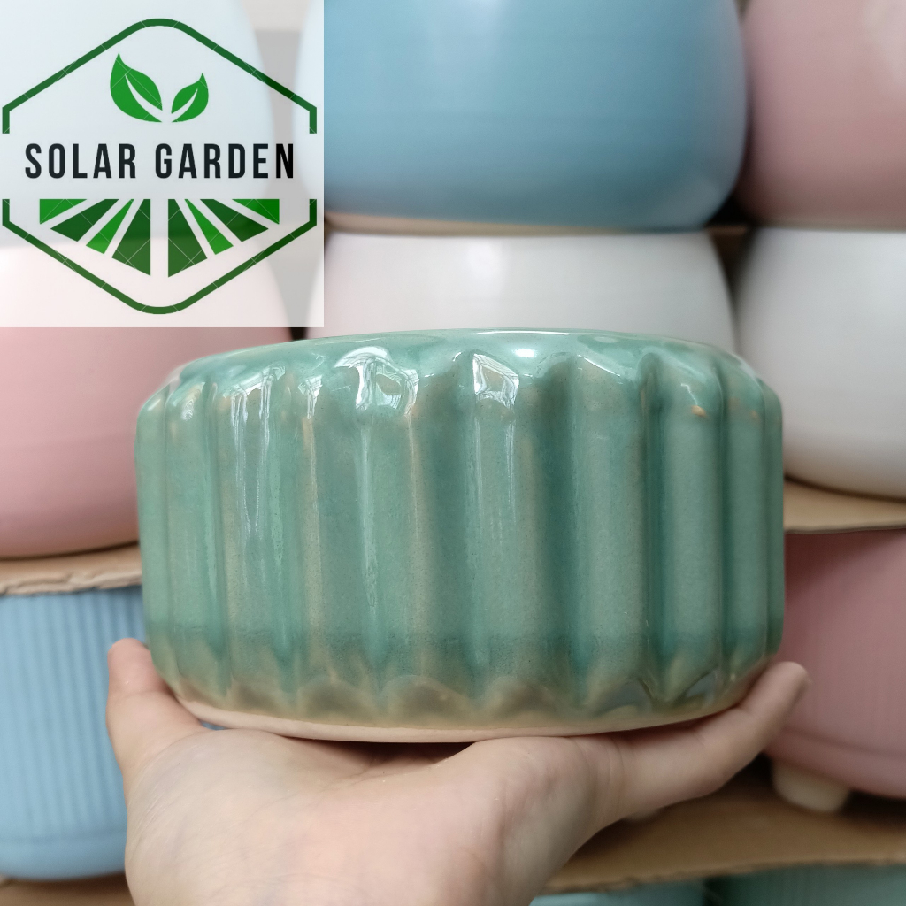 Chậu sứ hình KHẾ BẸT - nhỏ (phi miệng 14cmx cao8cm) - men Hỏa Biến -Nhiều màu - Solar Garden
