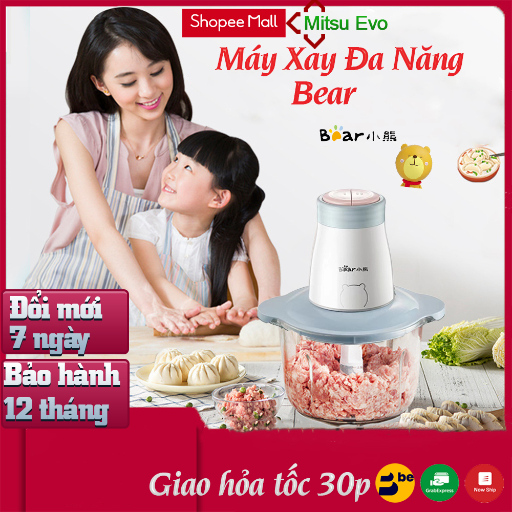 Máy Xay Thịt Bear Công Suất 300W Cối Thủy Tinh Dung Tích Lớn,Dao 4 Lưỡi Có Thể Tháo Rời Dễ Dàng Vệ Sinh