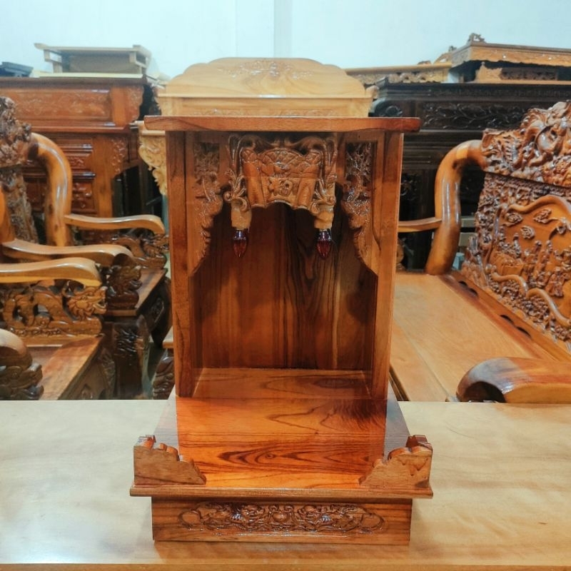 (Freeship 20k)Bàn thờ ông địa thần tài gỗ xoan đào (30cm) 2 màu giá rẻ