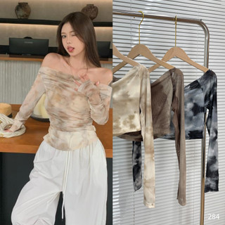 Áo trễ vai croptop loang  hàng new Jun Store 284 p0k15