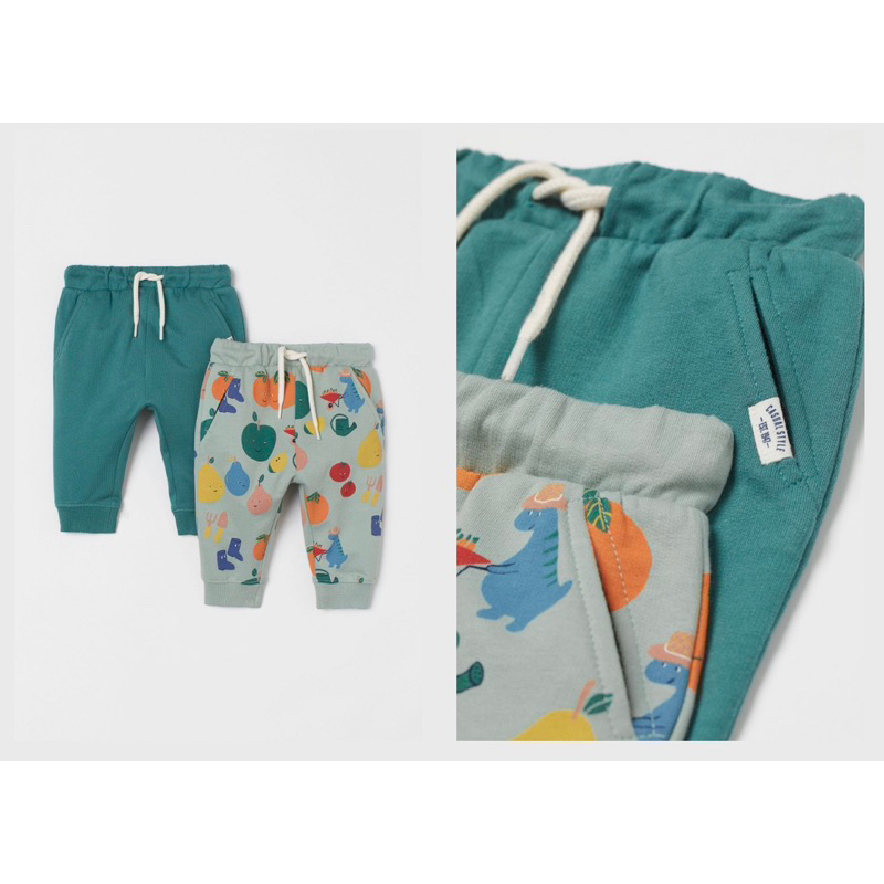 Set gồm 2 quần nỉ bông nhẹ, bo gấu tông xanh nhiều màu săn sale China sz từ 6-9m đến 1.5-2y