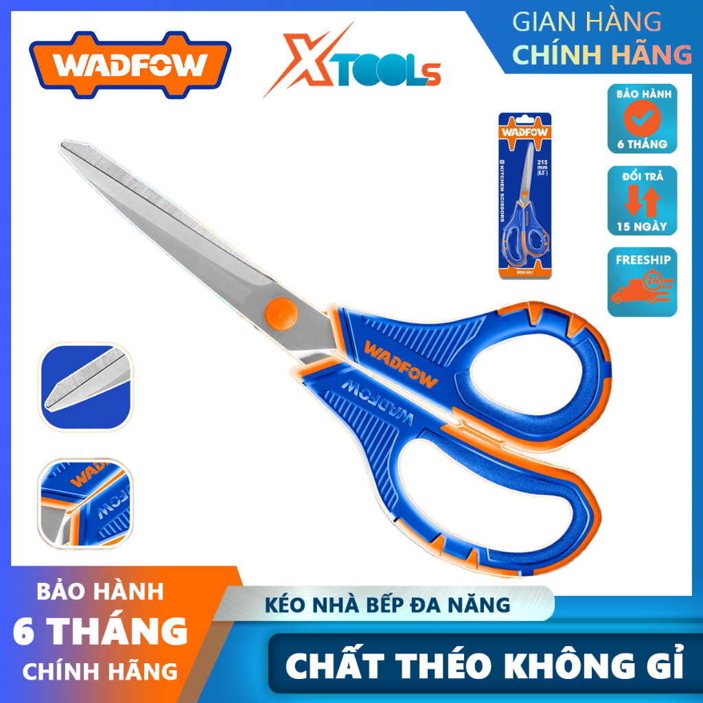 Kéo nhà bếp đa năng WADFOW WSX1601 | kéo cắt cầm tay kích thước 215mm chất liệu thép không gỉ độ dày lưỡi dao 1.8mm