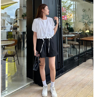 Áo sơmi dáng ngắn cổ tròn tay ngắn rút nơ xinh xắn - 𝐇𝐞𝐫𝐚 𝐒𝐡𝐢𝐫𝐭