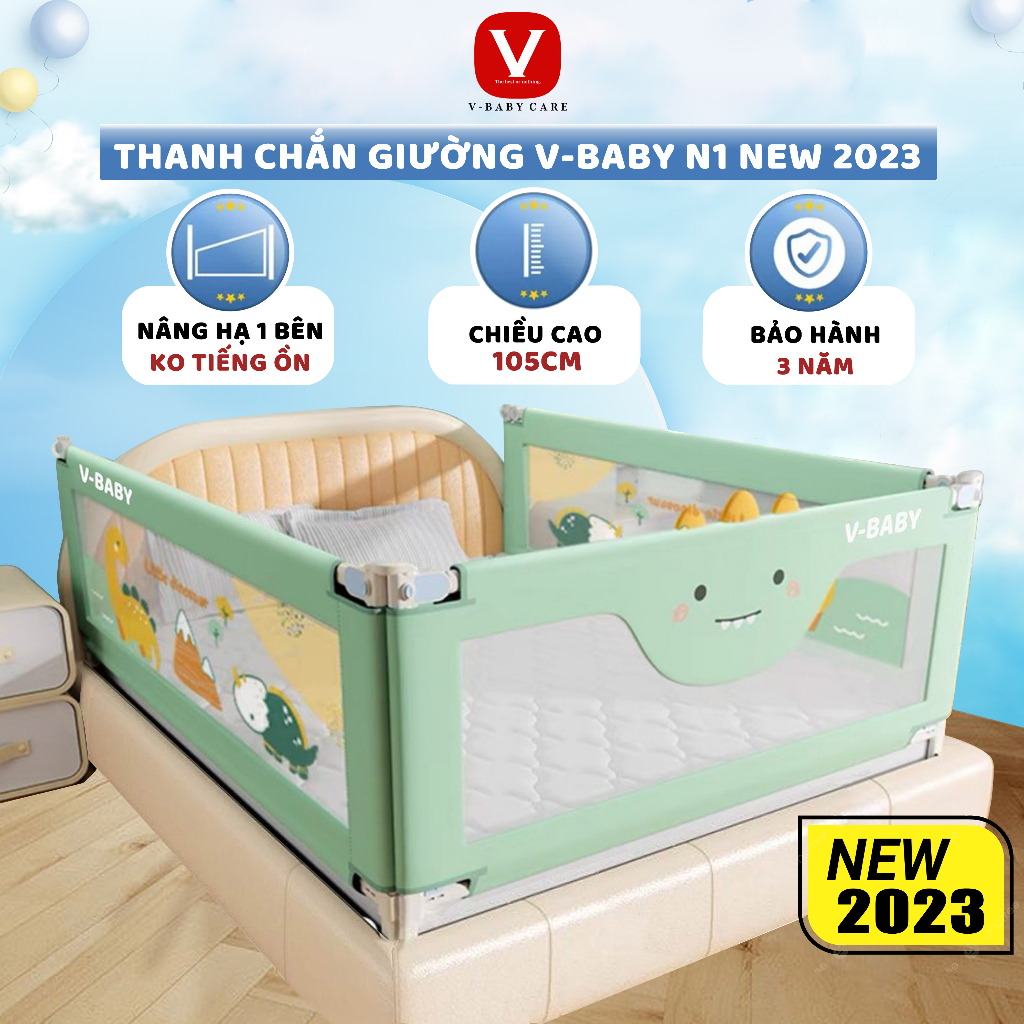 Thanh Chắn Giường NEW 2023 V-Baby KL Plus & N1 Nâng Hạ 1 Bên