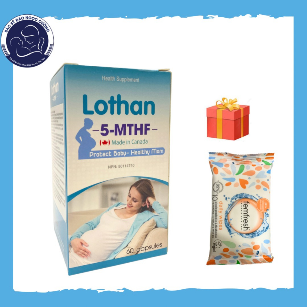 Lothan 5-MTHF bổ sung Folate giảm khả năng sảy thai, lưu thai, dị tật ở thai nhi - Hộp 60 viên