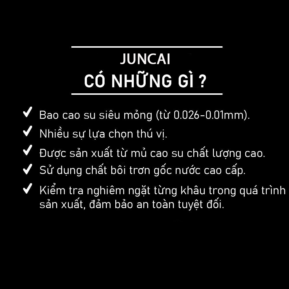 Bao cao su 001 JUNCAI full 10 loại siêu mỏng 0.01mm có gân gai nhiều gel giúp kéo dài thời gian quan hệ
