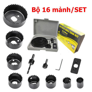 Mũi khoan đục gỗ - Bộ khoét lỗ tròn 16 kích thước vành khoét dùng cho bề mặt thạch cao và gỗ , nhựa