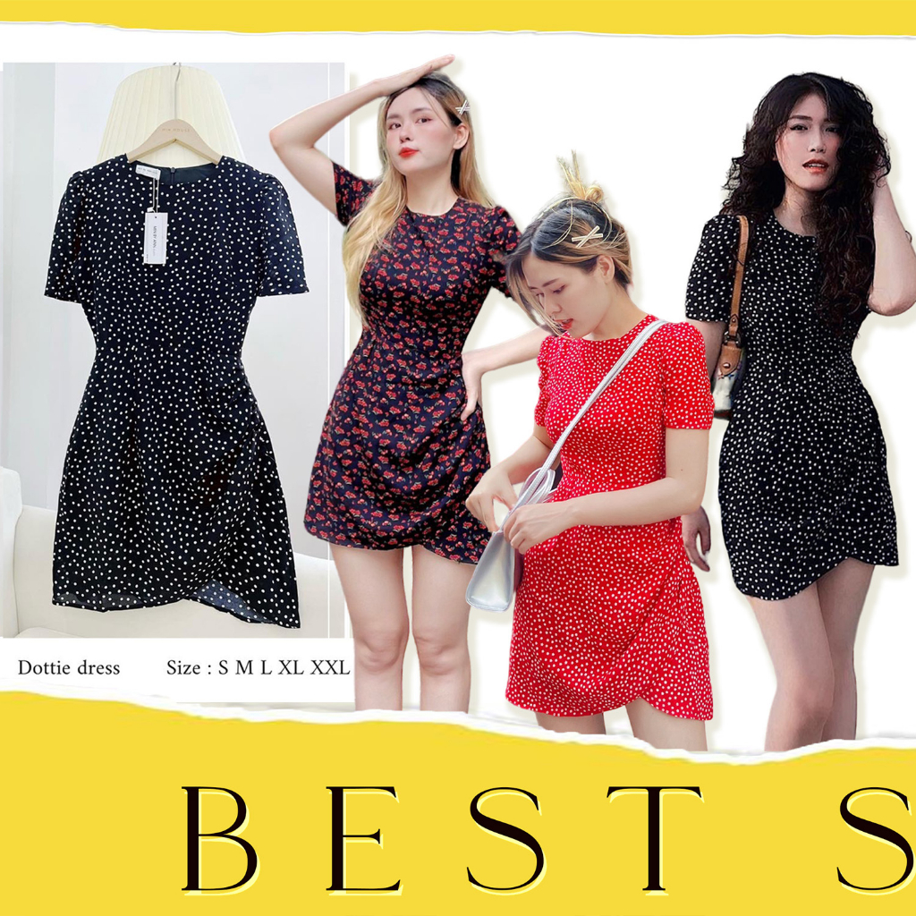 Đầm chấm bi ôm A, vạt giao tay bồng nhẹ Milia Dress