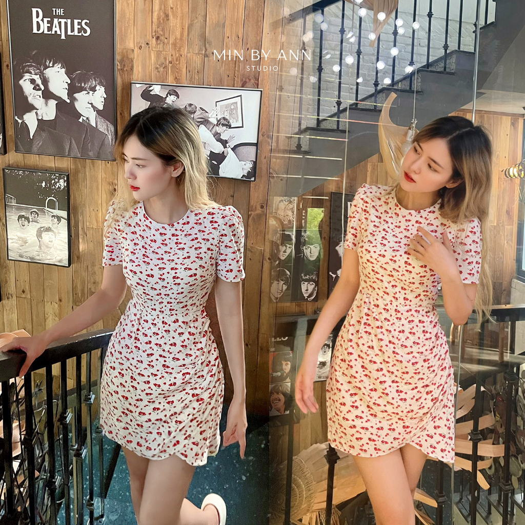 Đầm chấm bi ôm A, vạt giao tay bồng nhẹ Milia Dress
