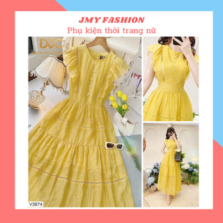 V3874 Váy vàng tay cánh tiên tiểu thư [Dolce Viva Colection (DVC)] đầm dáng xòe dài nữ tính, đi chơi đi biển xinh xắn