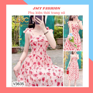 V3635 Váy đầm 2 dây hoa nhí tiểu thư váy 2 dây hoa nhí đỏ hồng đi biển