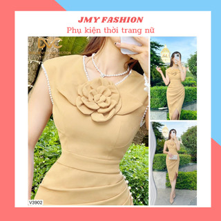 V3902 Váy vàng body dự tiệc sang chảnh [Dolce Viva Colection (DVC)] váy đầm chéo tà đính hoa ngực nữ tính
