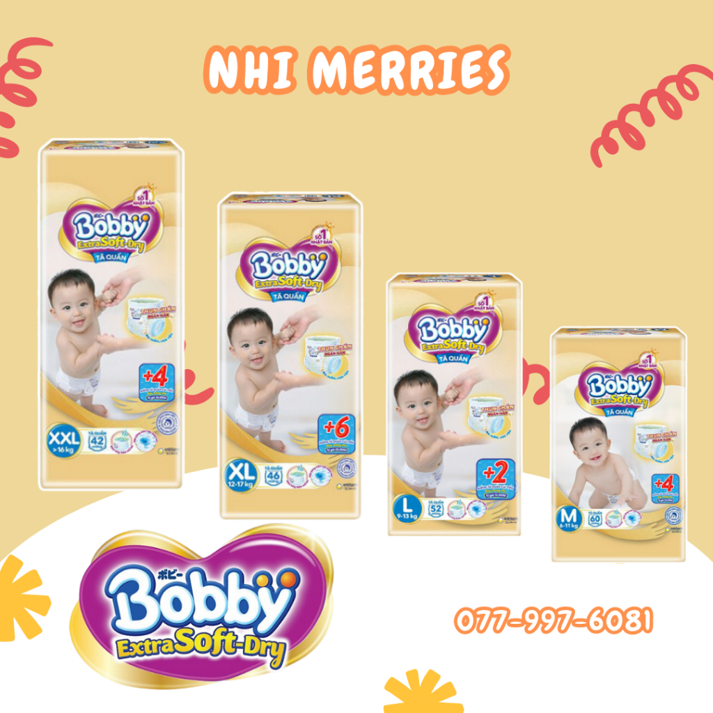 Tã quần Bobby Extra Soft Dry Mẫu Mới M64/L54/XL52/XXL46