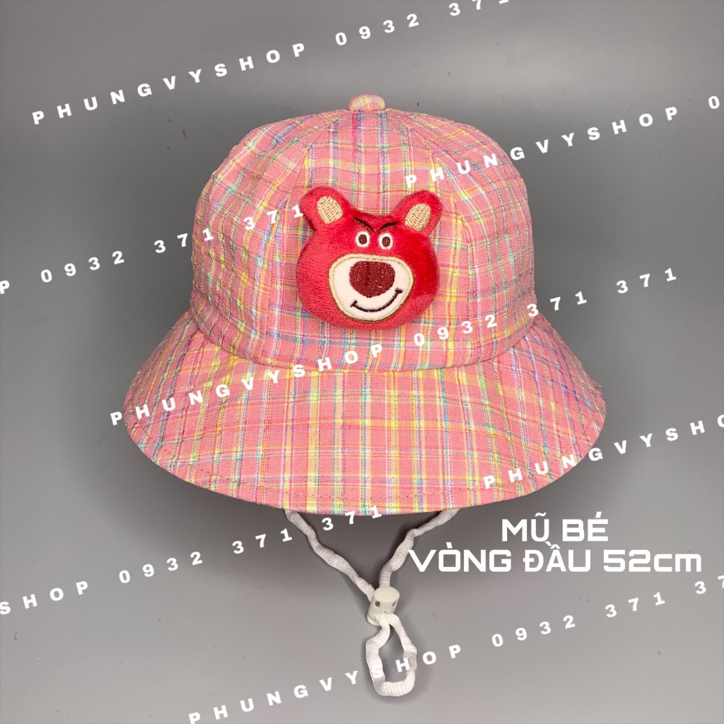 Bé Trên 2-5 Tuổi/ VĐ 52cm_Mũ bucket tai bèo vành trai gái trẻ em phungvyshop nón BO trug GẤU DÂU CAROLOTS