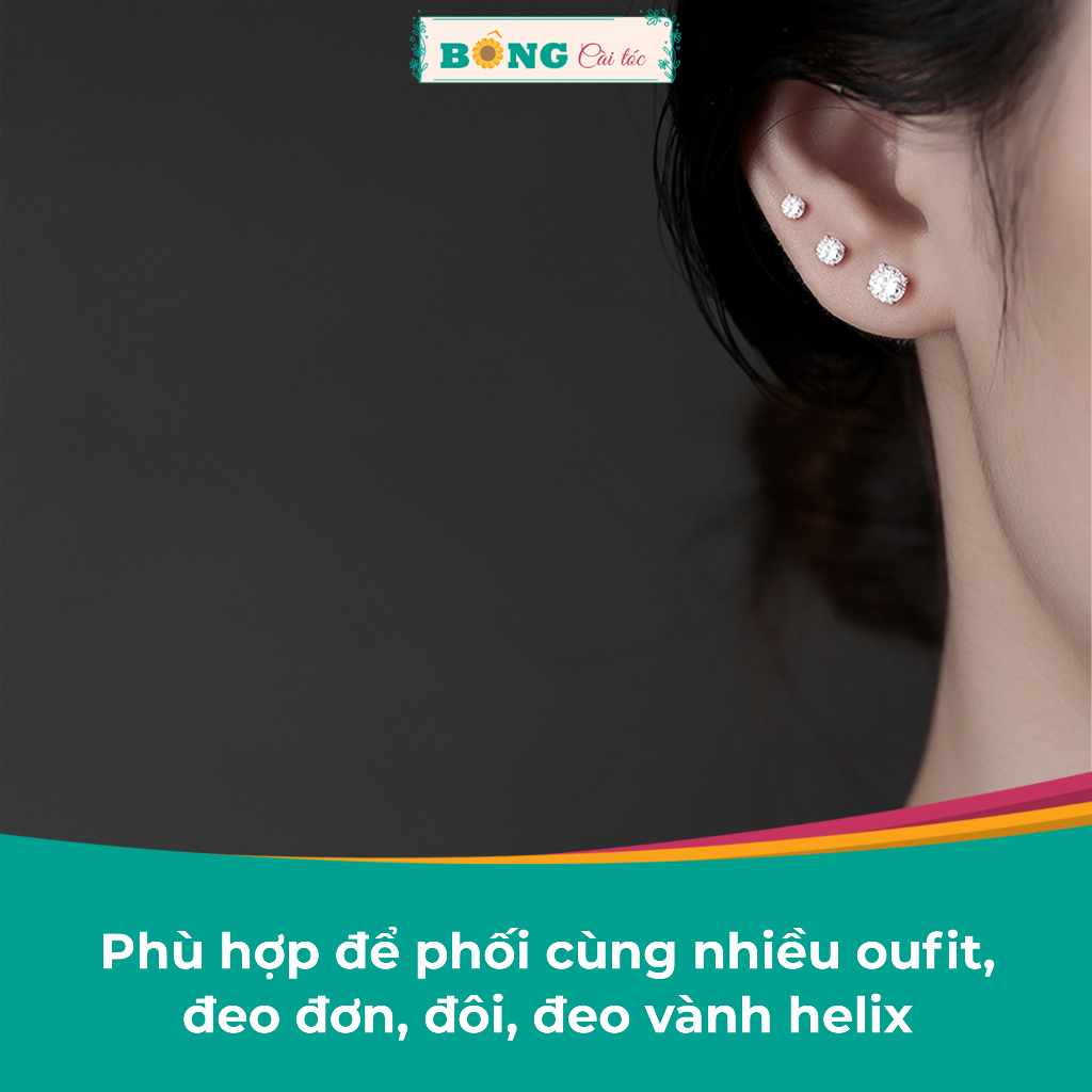 Bông tai unisex nụ đá Zircon thép y tế 316L không gỉ chốt bi vặn phong cách Hàn Quốc BT90 - khuyên tai BÔNG Cài Tóc