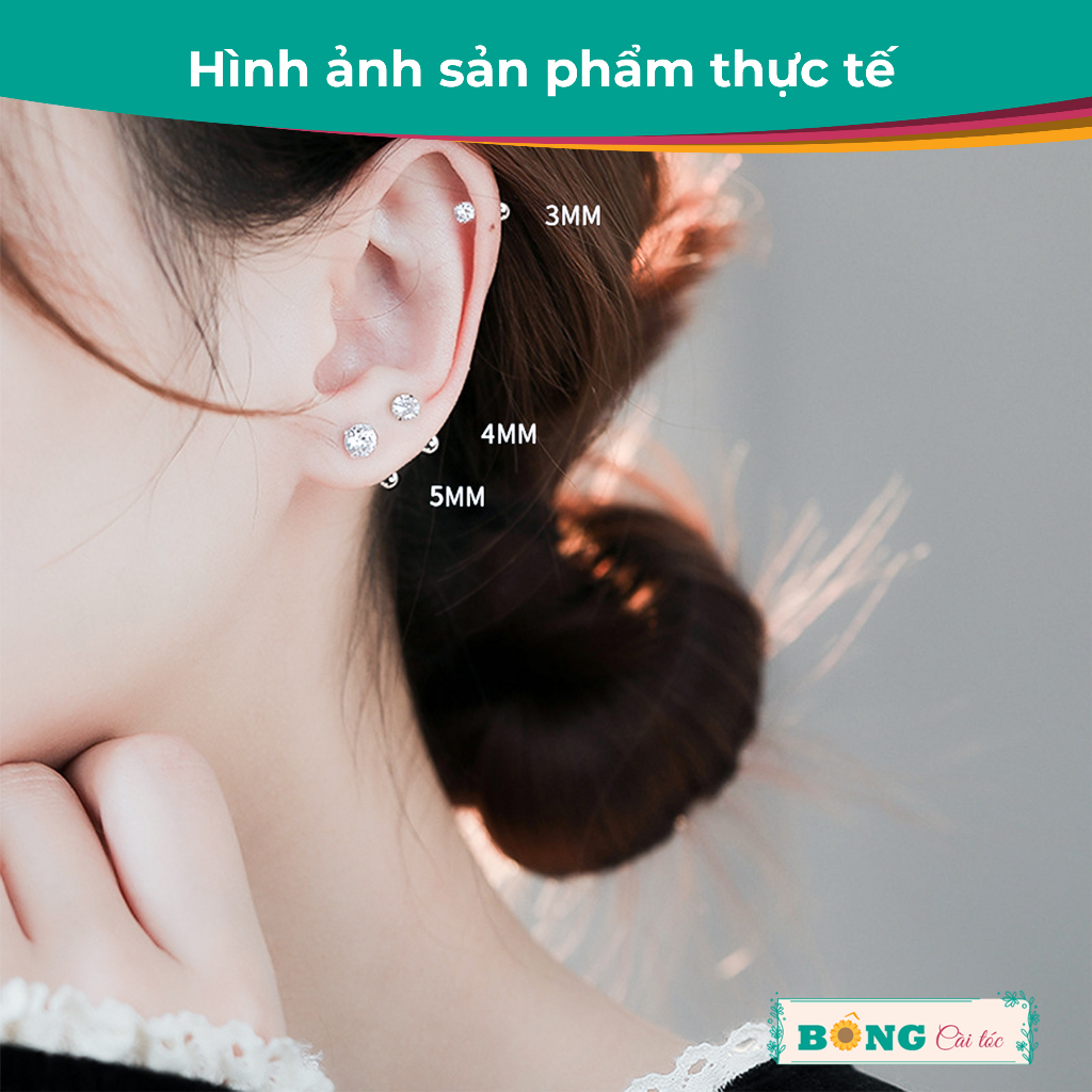 Bông tai unisex nụ đá Zircon thép y tế 316L không gỉ chốt bi vặn phong cách Hàn Quốc BT90 - khuyên tai BÔNG Cài Tóc