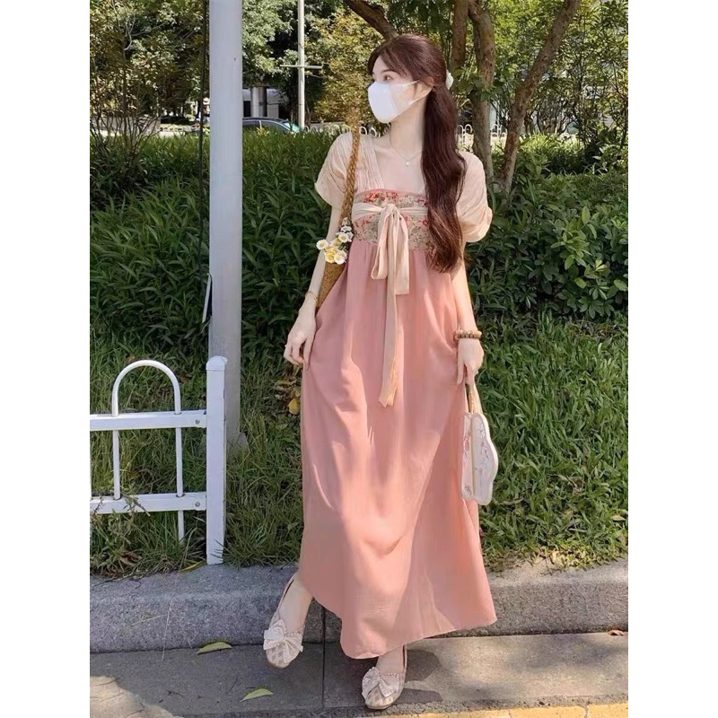 Đầm Ulzzang Hồng Dáng Dài - Kèm ảnh thật