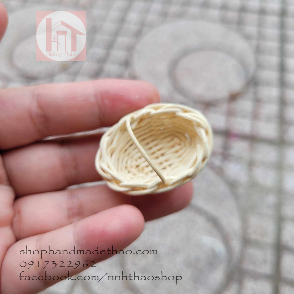 Giỏ mẹt mây tre tí hon trang trí mô hình, nhà búp bê