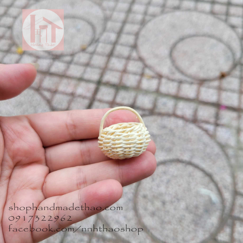 Giỏ mẹt mây tre tí hon trang trí mô hình, nhà búp bê