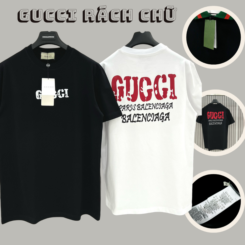 Áo Phông Guc.ci Ba.lenci Chữ Rách To Chất Liệu Cotton Co Giãn 4 Chiều Hình In 5D, unisex nam nữ basic dễ phối trend 2023