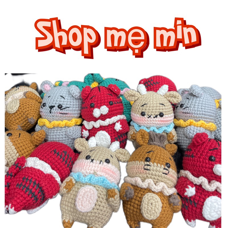Gấu bông len 15cm cho bé , thú nhồi bông đan tay bằng len Shop mẹ Min