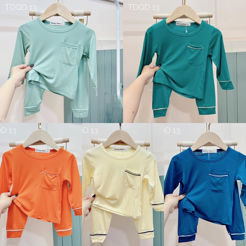 Bộ tay dài trơn chạy viền lé xinh xỉu cho bé thun lạnh Minky mom hàng loại 1 size 80-130