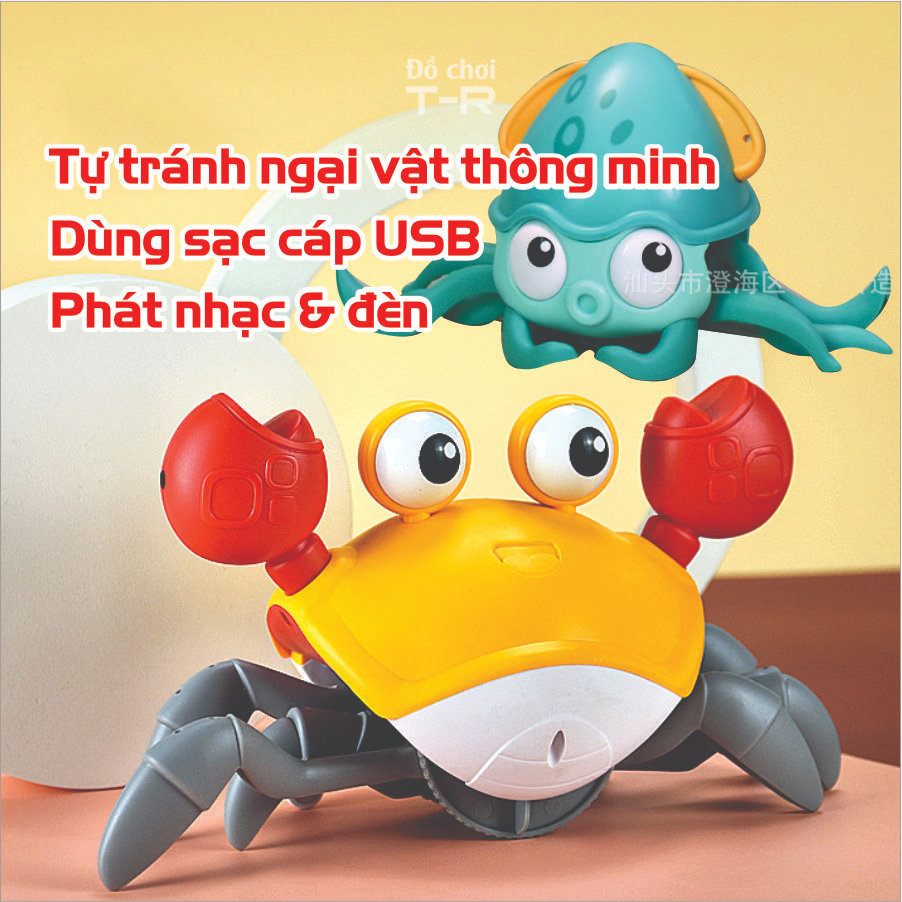 Đồ chơi con cua, bạch tuộc bò cảm biến thông minh, phát nhạc và đèn, có kèm sạc